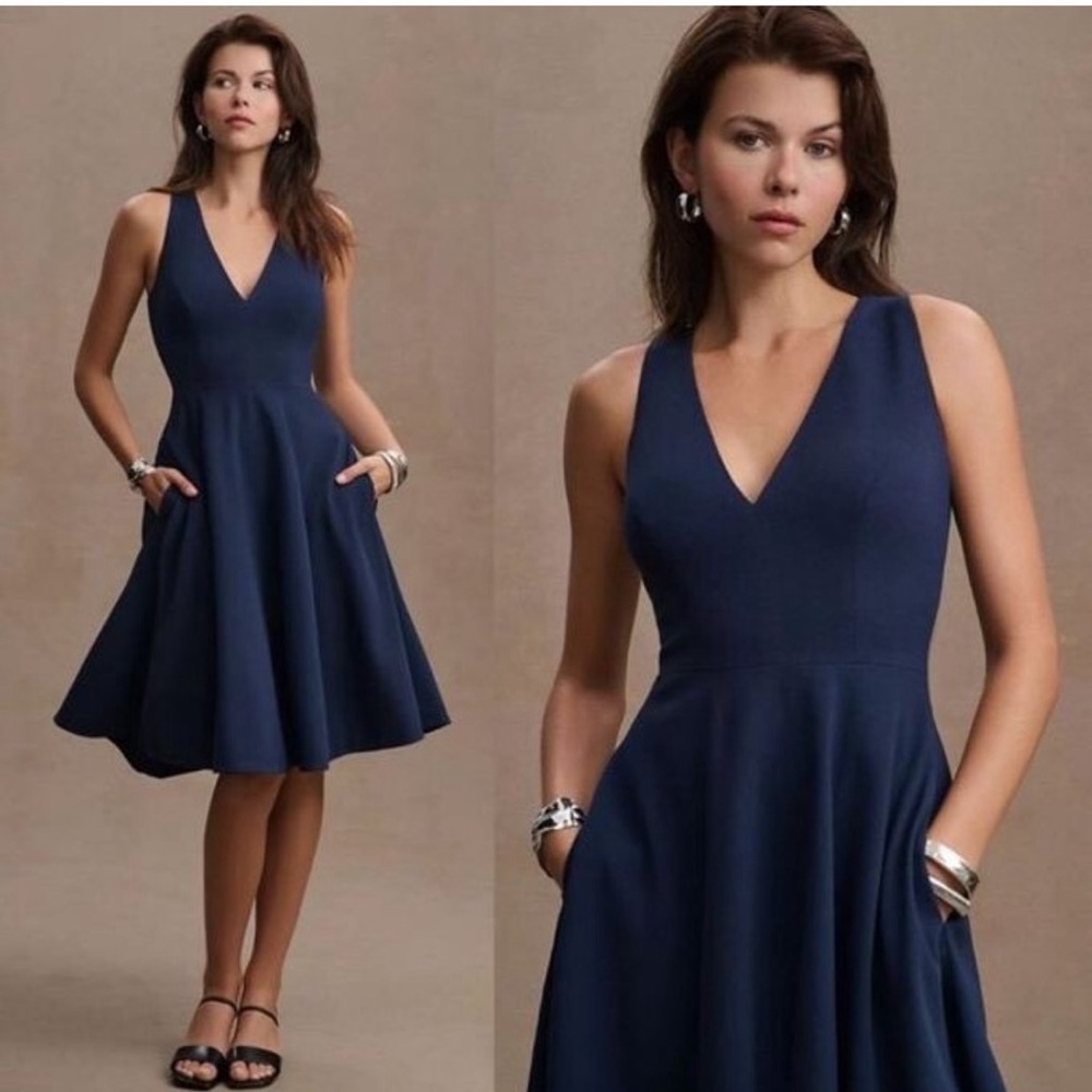 Dress the Population Blue Fit and Flare Midi Dress